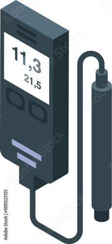 Electronic device measuring temperature and humidity with a connected sensor, useful for monitoring environmental conditions