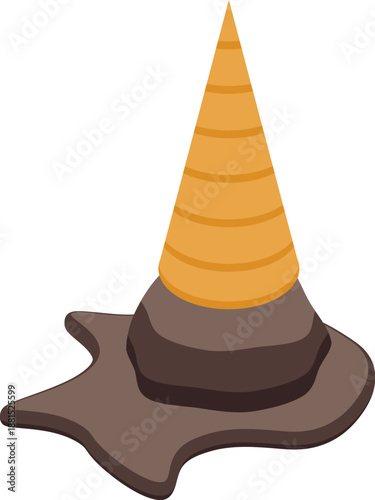 Chocolate ice cream cone melting on the ground, creating a puddle of sweet temptation