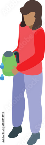 Housewife holding a leaking kettle, experiencing plumbing problems in the kitchen