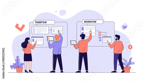 Teamwork and Workflow Management Concept: Taskflow and Workflow Boards