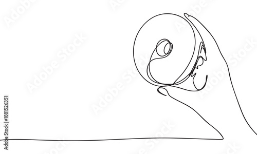Continuous Line Drawing of Hand Holding a Disc