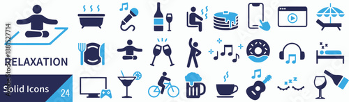 Relaxation and leisure solid icon collection vector