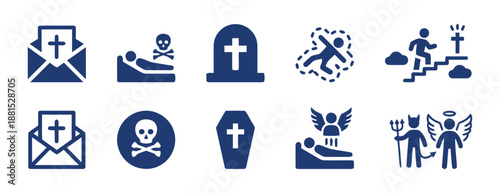 Set of death and afterlife related vector icons