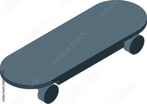 Isometric projection of a gray skateboard, representing urban transportation and recreational activity