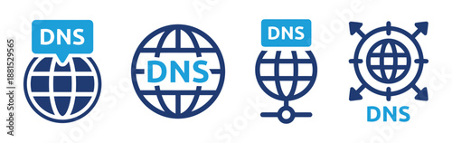 Set of domain name server dns network technology icons