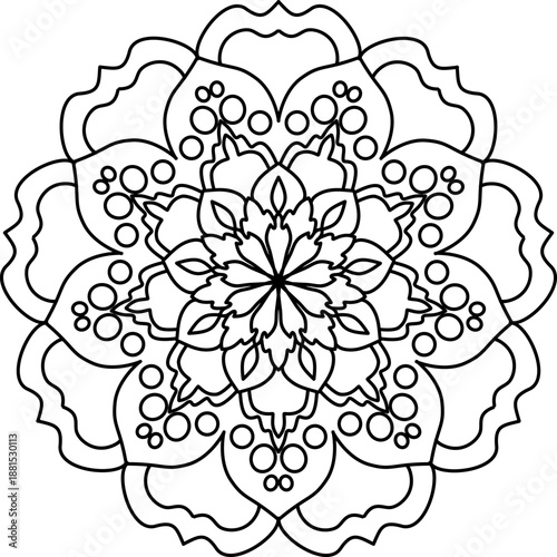 Vector  Hand drawn mandala background black and white. Abstract pink floral pattern with roses and leaves in a seamless vintage vector design for wallpaper and decoration