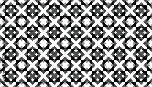 High-contrast seamless vector backdrop featuring a symmetrical X and square motif. Modern black and white pattern for architectural and corporate identity
