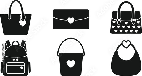 Modern Black Ladies Bag Icon Set for Valentine's Day 2026 Sale and Promotion 