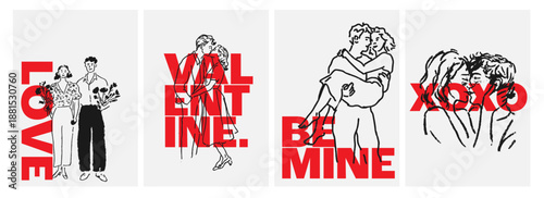 Hand drawn romantic couples celebrating love and relationships for valentines day illustrations and designs