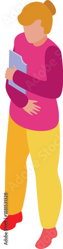 Pregnant office worker holding clipboard and experiencing abdominal pain, concept of pregnancy complications and workplace challenges