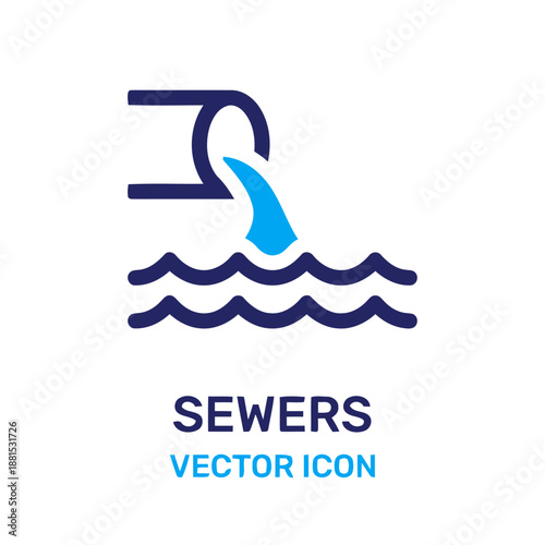 Sewers vector icon showing pipe with discharge into water