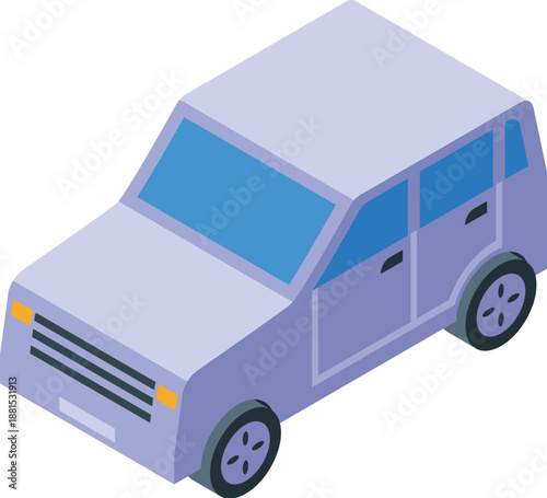 Light purple crossover car with blue windows parked, showcasing a modern isometric design