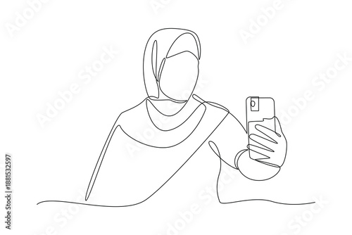 Taking Selfie With Smartphone. lifestyle gen z Concept. Single line draw design. Vector graphic illustration