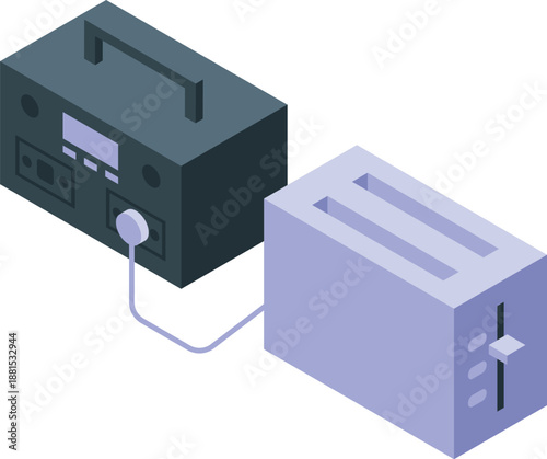 Portable power generator supplying energy to a toaster, providing a reliable backup power solution during power outages