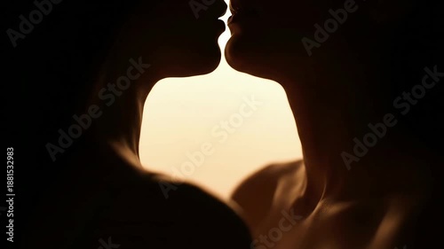 A sexy silhouette romance unfolds with a moody intimacy, capturing a valentine silhouette couple in a tender, passionate moment, perfect for conveying deep emotion and connection