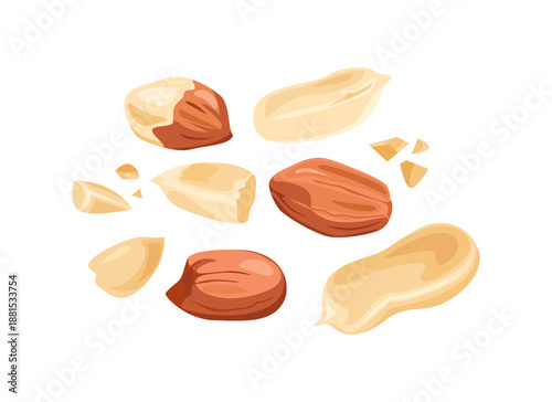 Crushed peanuts heap isolated on white background. Vector cartoon flat illustration. Crumbled roasted peanuts icon