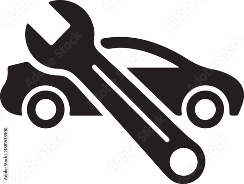 Print Car Repair Service Logo with Wrench and Vehicle Silhouette