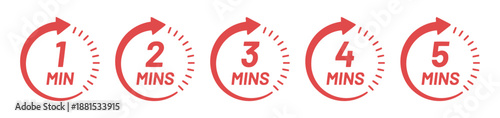 Time countdown from 1 to 5 minutes with arrow vector icon