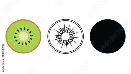 A graphic illustration of a kiwi fruit in different design styles