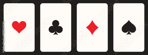 Black Playing Card Suits Silhouettes playing cards. Card suits set of vector icons showing hearts, clubs, diamonds and spades. Playing card suits on white background
