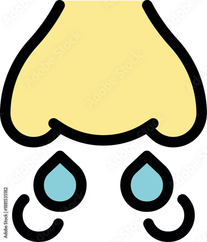 Cartoon drawing of a runny nose, ideal for illustrating concepts related to allergies, colds, flu, or respiratory illnesses