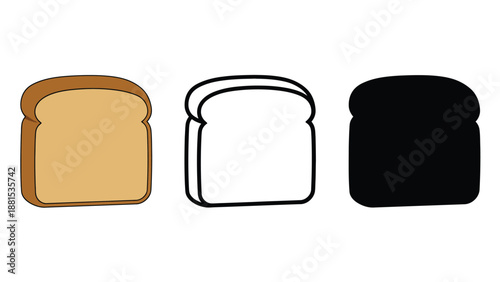 Three slices of bread in different colors and styles on a white background