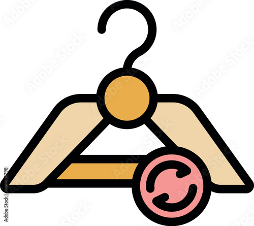 Wooden clothes hanger with recycling symbol promoting sustainable fashion and circular economy