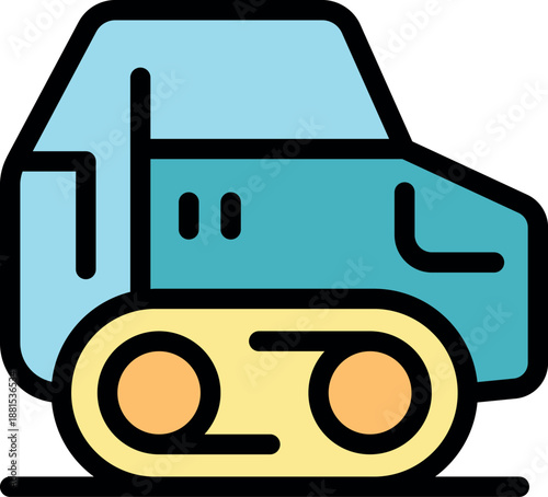 Snowcat grooming machine driving on a continuous track, preparing ski slopes or trails for winter sports