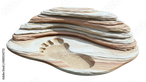 Footprint Impression in Layered Sandstone Rock