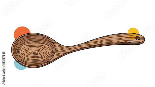 Large handcrafted wooden spoon with a natural grain texture and a hole in the handle for hanging.