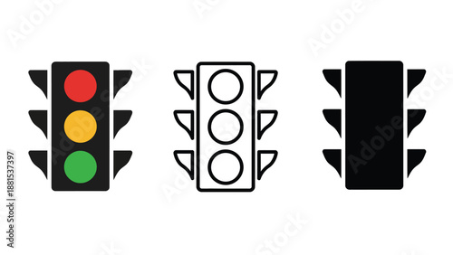 Three traffic light icons in different styles on a white background
