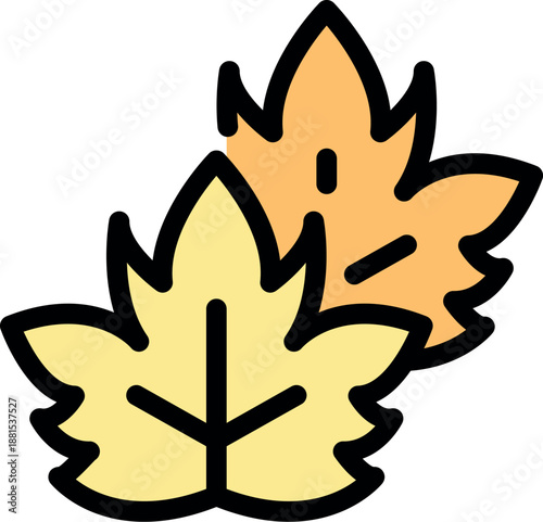 Simple vector illustration of two overlapping autumnal leaves, symbolizing fall and the change of seasons