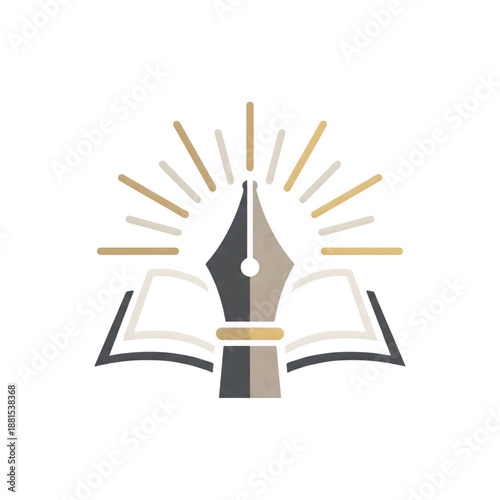 fountain pen nib and open book logo vector illustration isolated on transparent background