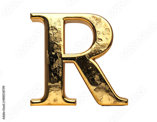 Golden Metallic Letter R Closeup.
