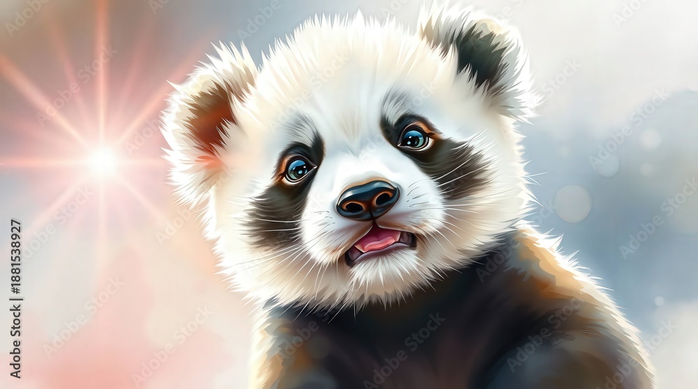 Obraz premium Adorable red panda cub with playful expression in sunlight