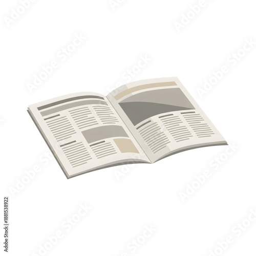 minimalist open newspaper or magazine layout illustration isolated on transparent background
