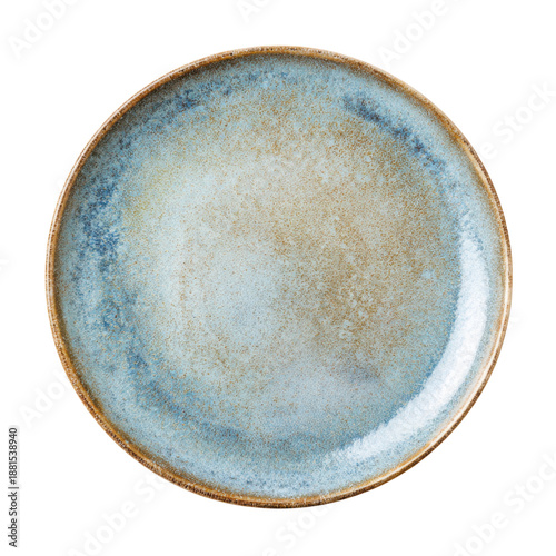 A beautiful ceramic plate with a blue and brown glaze on a black background