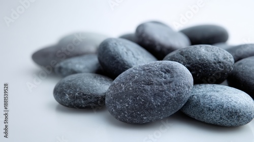 Smooth river stones piled together in natural composition for tranquil ambiance