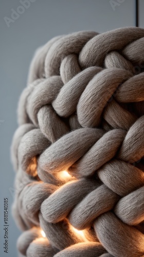 Unique textured lamp design featuring braided fabric with soft lighting