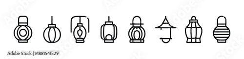 collection of various black lantern icons oriental style decorative hanging lights