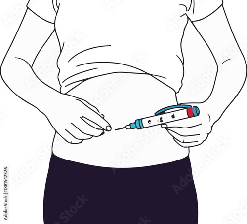 Person self-administering injection using a pen device