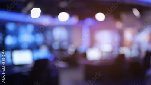 Wallpaper Mural Abstract Blurred Background of Modern Technology Exhibition Hall with Blue Lighting. Torontodigital.ca