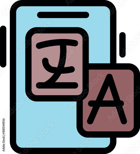 Mobile phone translating foreign languages using online app, learning new vocabulary and improving communication skills