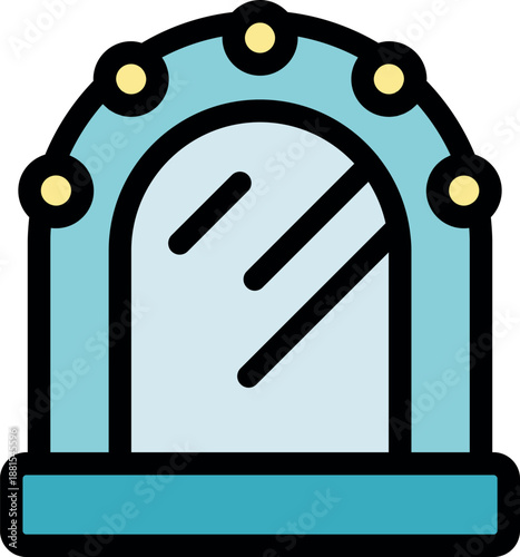 Makeup mirror with light bulbs, reflecting beauty and glamour, perfect for getting ready