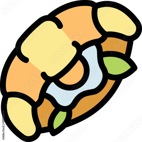 Tasty croissant sandwich filled with fresh lettuce and cheese