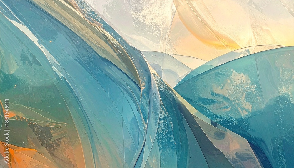 Obraz premium 🎨 Abstract Fluid Digital Artwork with Translucent Blue, Orange, and Cream Shapes in Motion