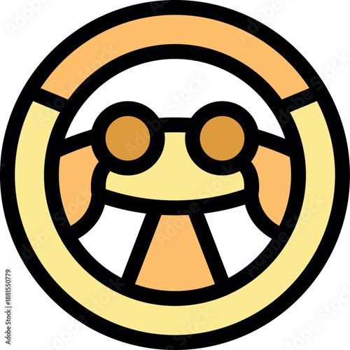 Round steering wheel icon representing driving, car control, and the automotive industry