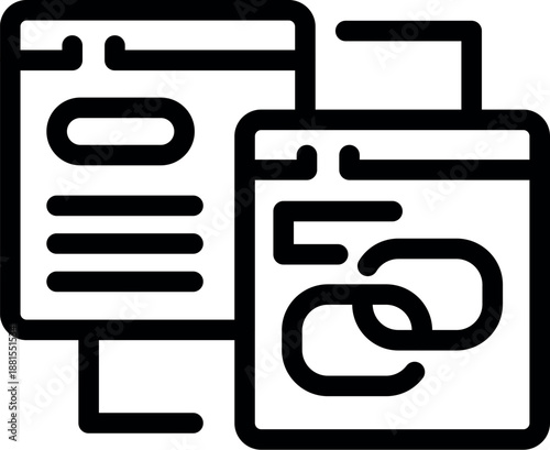 Hyperlink creation process connecting web pages with chain links, symbolizing seo optimization and website interlinking for improved search engine ranking