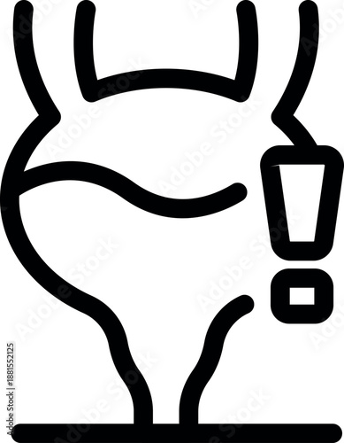 Urinary bladder with alert sign representing urinary tract infection, cystitis, or other urological problem