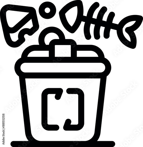 Organic food waste like fish bones and cheese being thrown into a compost bin for recycling